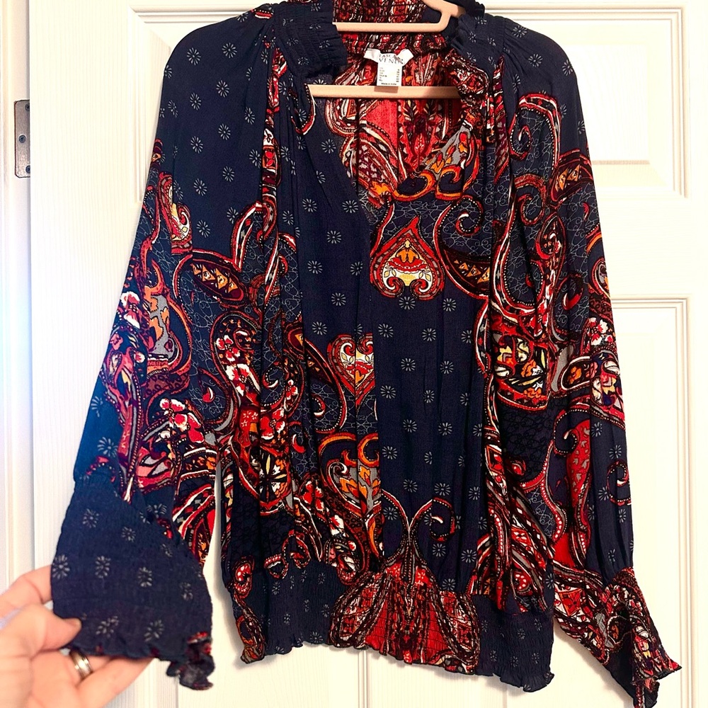 Paisley Print Women's Top - Navy and Red